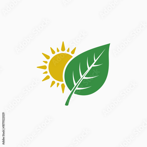 Green Leaf and Sun Logo Icon Representing Nature, Growth, and Sustainable Environment