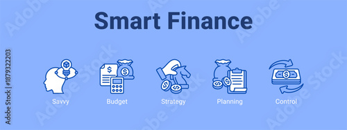 Smart Finance web banner icon vector illustration concept ,  with icon of Savvy, Budget, Strategy.