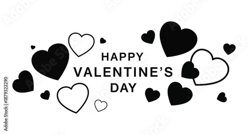 A delightful valentine s day graphic featuring numerous hearts and the holiday greeting in bold lettering silhouette