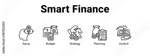 Smart Finance web banner icon vector illustration concept ,  with icon of Savvy, Budget, Strategy.