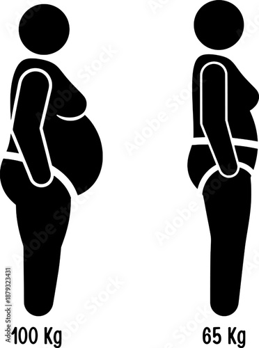 Weight Loss Transformation and Diet Progress Stick Figure Vector Illustration