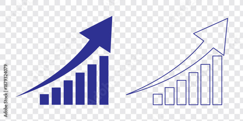 business growth chart with an arrow, and a growing graph icon set. simple increase and decrease bar symbol. transparent PNG and vector illustration.