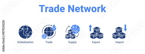 Trade Network web banner icon vector illustration concept ,  with icon of Globalization, Trade, Supply.