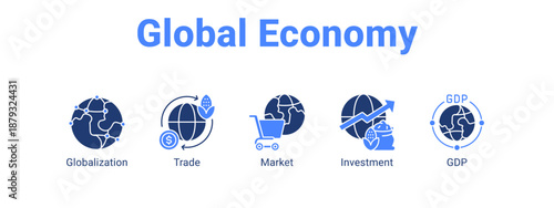 Global Economy web banner icon vector illustration concept ,  with icon of Globalization, Trade, Market.