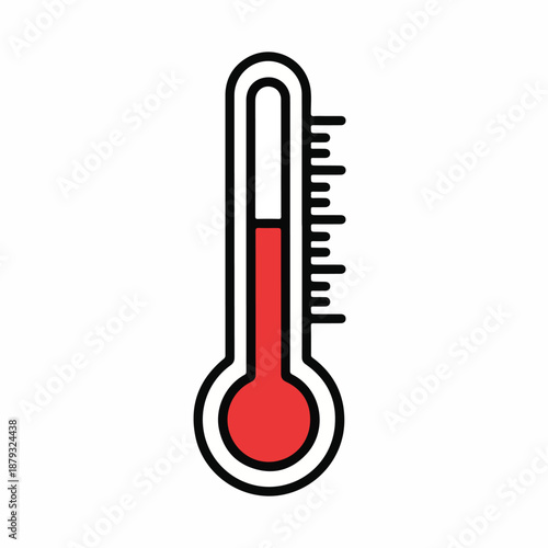 Thermometer icon with red temperature gauge on white background