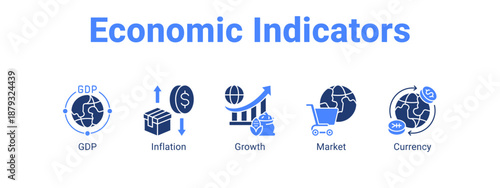 Economic Indicators web banner icon vector illustration concept ,  with icon of GDP, Inflation, Growth.