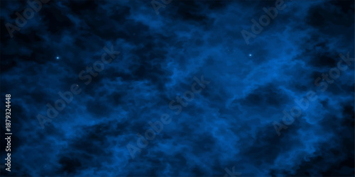 Abstract blue background featuring dark smoke and cloud textures with a motion pattern of light and fog across a stormy night sky backdrop