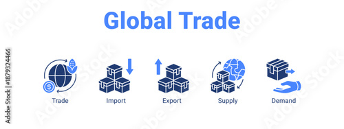 Global Trade web banner icon vector illustration concept ,  with icon of Trade, Import, Export.