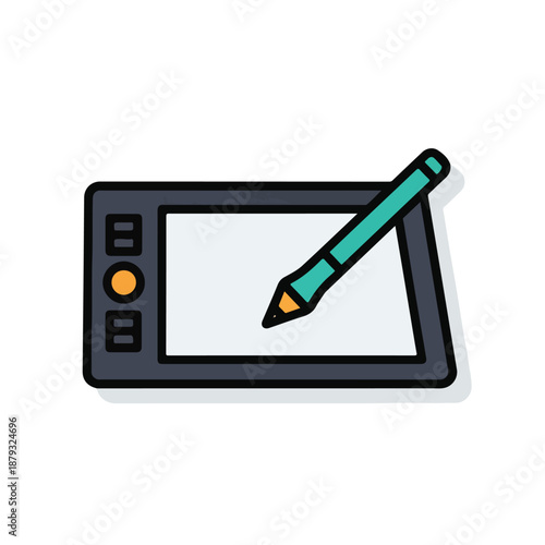 Graphic tablet with stylus on white screen
