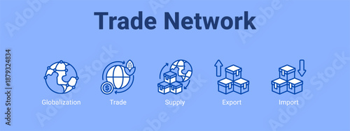 Trade Network web banner icon vector illustration concept ,  with icon of Globalization, Trade, Supply.