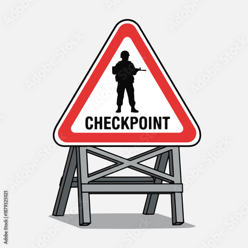 Warning sign with soldier silhouette on triangular road sign