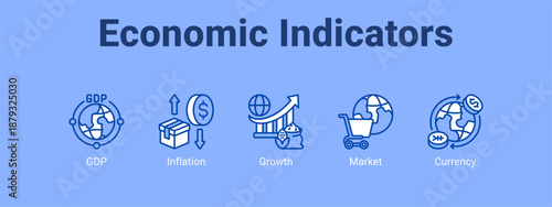 Economic Indicators web banner icon vector illustration concept ,  with icon of GDP, Inflation, Growth.