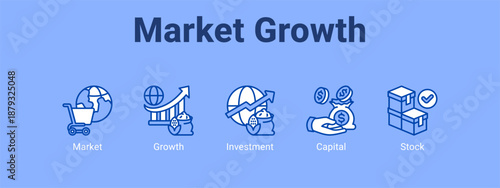 Market Growth web banner icon vector illustration concept ,  with icon of Market, Growth, Investment.