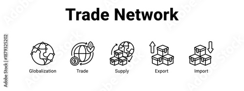 Trade Network web banner icon vector illustration concept ,  with icon of Globalization, Trade, Supply.