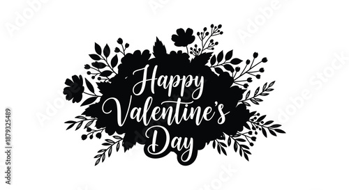 A beautiful floral arrangement with the words happy valentine s day displayed in a dark silhouette