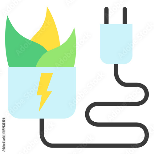 Biomass Energy Flat Icon Mini Illustration, Use For Modern Concept, Print, Ui, Ux Kit, Web And App Development. Vector Related To Green Technology And More