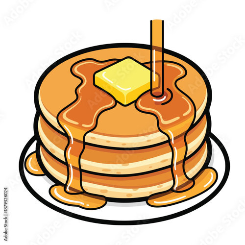 A stack of pancakes with butter and syrup on top