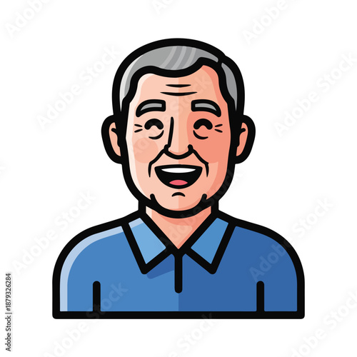 A smiling cartoon man with gray hair