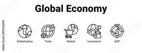 Global Economy web banner icon vector illustration concept ,  with icon of Globalization, Trade, Market.