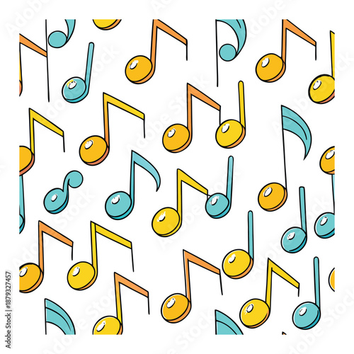 A seamless pattern of music notes and symbols, flowing rhythmically across the background, perfect for music-themed designs, wrapping, or creative projects.
