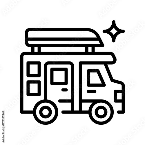 Campervan Line Icon, Outline Symbol for Roadtrip Travel, Mobile Living, Vanlife Vacation, Camping Vehicle, and Adventure Caravan. Vector Sign Icon.