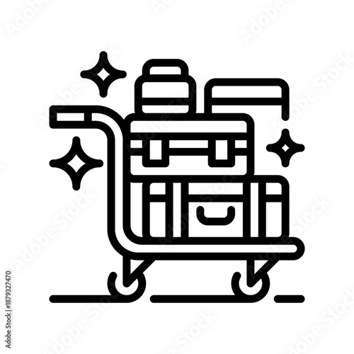 Luggage Cart Line Icon, Outline Symbol for Airport Trolley, Bag Transport, Heavy Baggage, Travel Porter, and Hotel Service. Vector Sign Icon.