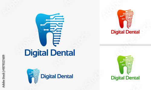 Digital Dental Logo Design with Tooth and Circuit Board Elements.