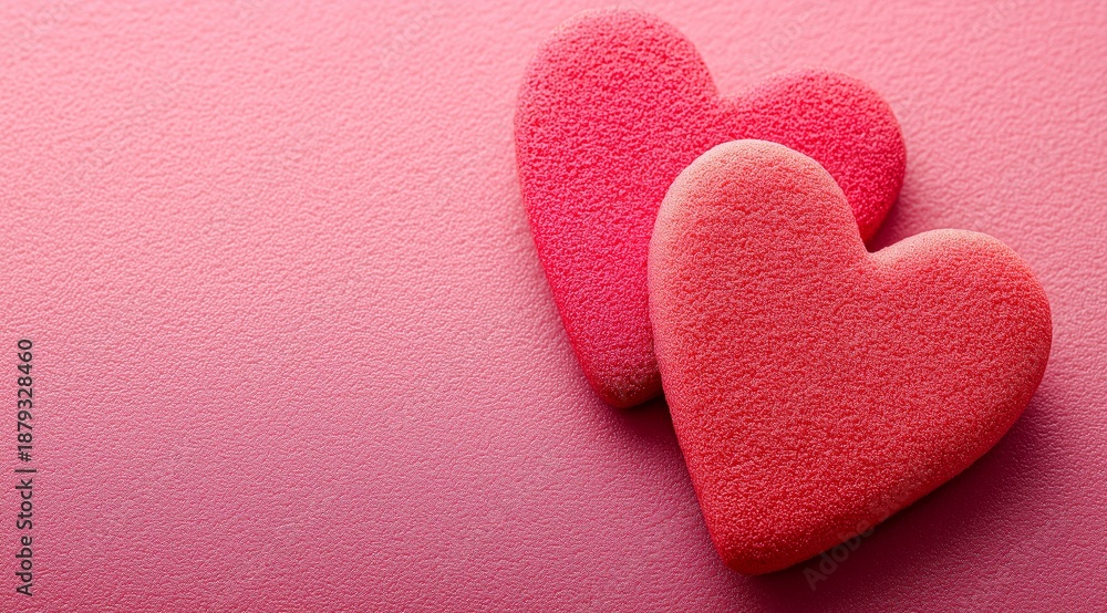 Obraz premium Two red textured hearts creating a romantic background with copy space