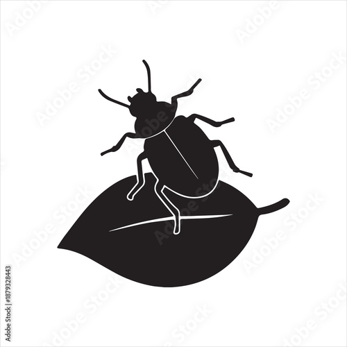 Silhouette beetle on leaf black and white vector Illustrator