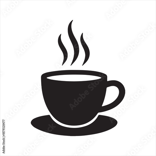 Simple black silhouette of a hot cup of coffee with rising steam