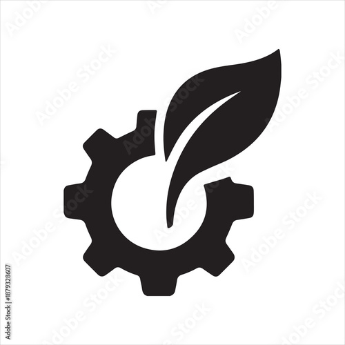 Silhouette gear and leaf eco technology sustainable concept Vector illustration