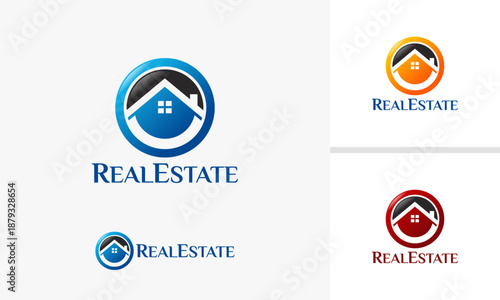 Real Estate Logo Design with House Icon and Text.