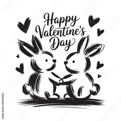 Charming valentine s day illustration featuring two rabbits holding hands with hearts surrounding them