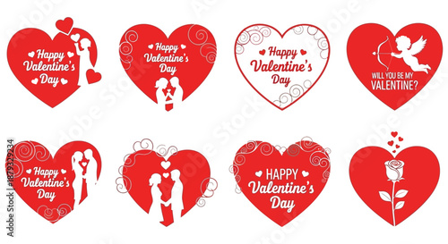 A collection of valentine s day themed heart designs including couples and romantic symbols silhouette