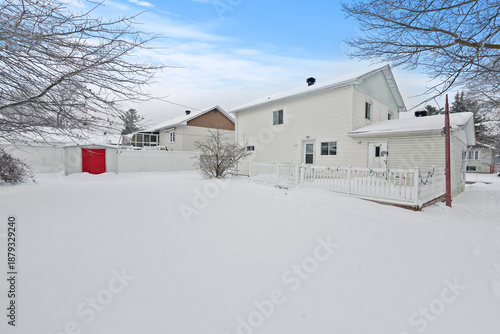 Beautiful winter landscape covered with fresh white snow, featuring pine trees and a clear blue sky. This image is perfect for travel, holiday, Christmas, New Year, nature background, seasonal design,