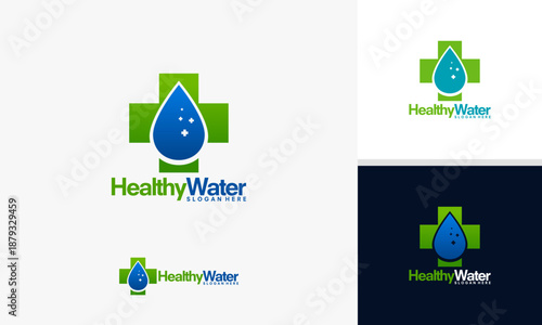 Healthy Water Medical Cross Drop Logo Design.