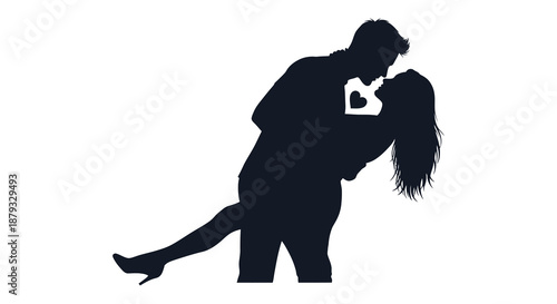 A romantic depiction of a couple in a passionate embrace strikingly rendered as a silhouette