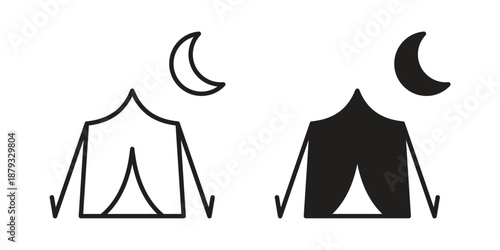 Night camping icons for design. Easily editable stroke. Modern flat design.