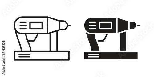 Nail gun icons for design. Easily editable stroke. Modern flat design.