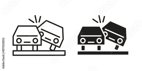 Overturned car icons for design. Easily editable stroke. Modern flat design.