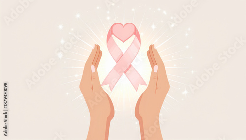Hope Against Cancer Awareness Ribbon Heart Flat Vector Illustration