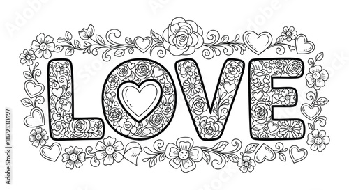 Intricate floral patterns beautifully frame the word love creating a delicate and artistic silhouette