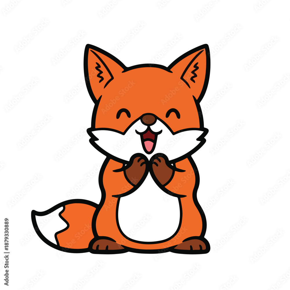 Obraz premium Cute cartoon fox with hands together and happy expression