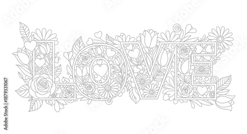Intricate floral design spelling the word love with detailed linework forming a beautiful artistic silhouette
