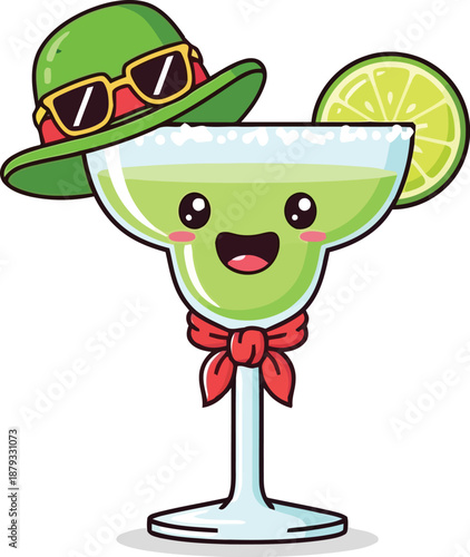 Happy Cartoon Margarita with Lime and Sunglasses