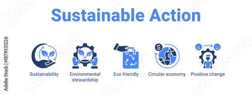 Sustainable Action web banner icon vector illustration concept for  with icon of Sustainability, Environmental stewardship, Eco friendly, Circular.