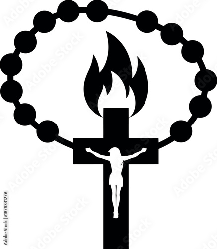 Easter sunday symbolism rosary with cross and flame on happy easter sunday