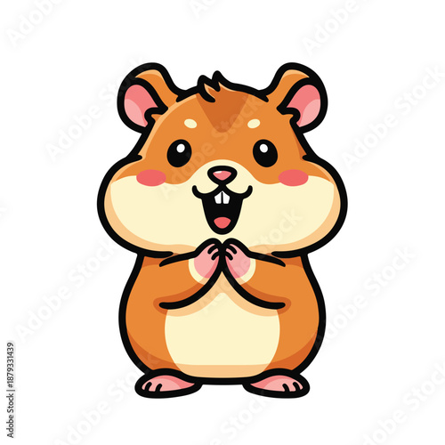 Cute hamster cartoon character with hands together in prayer