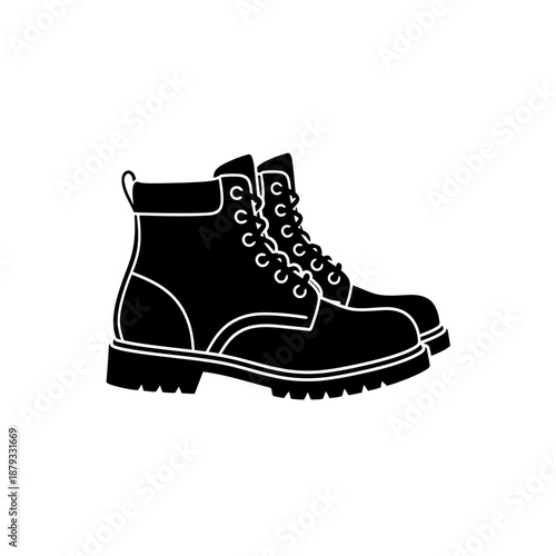 Black and white silhouette of a pair of work boots.