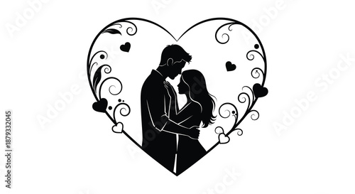 A romantic couple embracing within a heart shaped frame depicting love and affection a captivating silhouette
